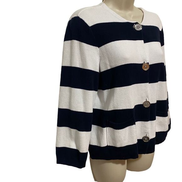 CHAPS Striped Knit Sweater Cardigan - Picture 4 of 9